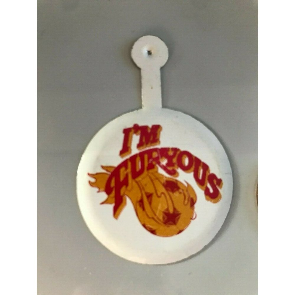 Vintage I'm Furyous Flaming Soccer Ball Futbol Fan Button Pin Tin Litho Tab